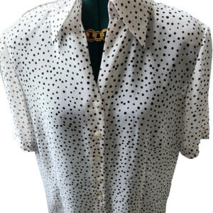 397. Gerry Weber Vintage White and Black Short Sleeve Polka Dot Blouse |10 EU40